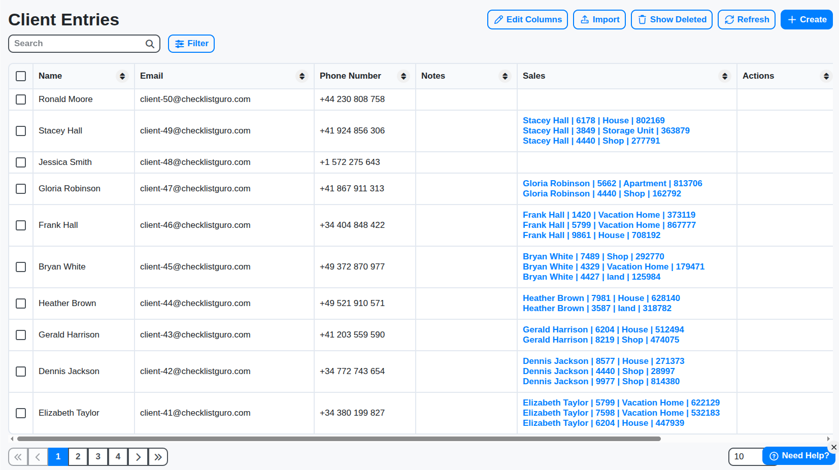 real estate clients table screenshot