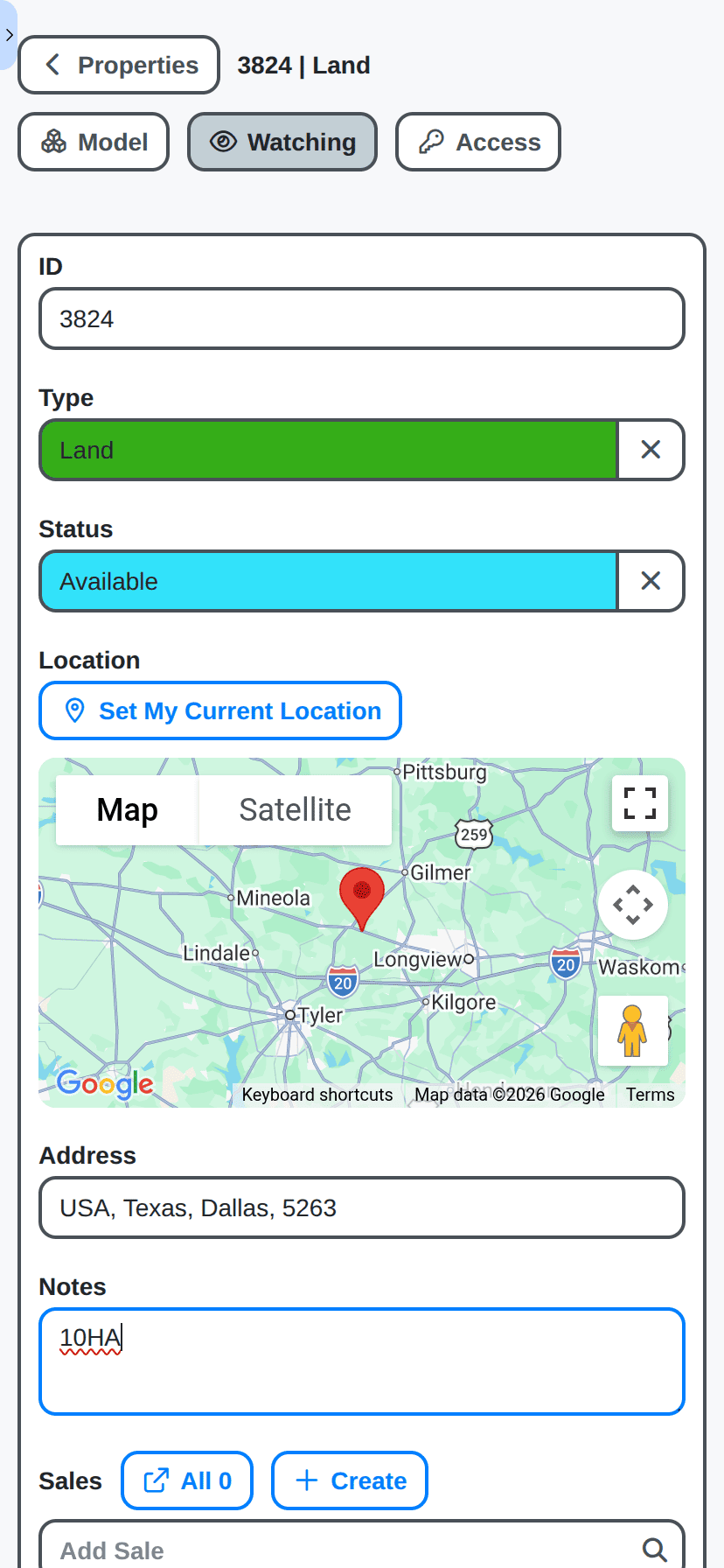 real estate management - property detail view on mobile phone