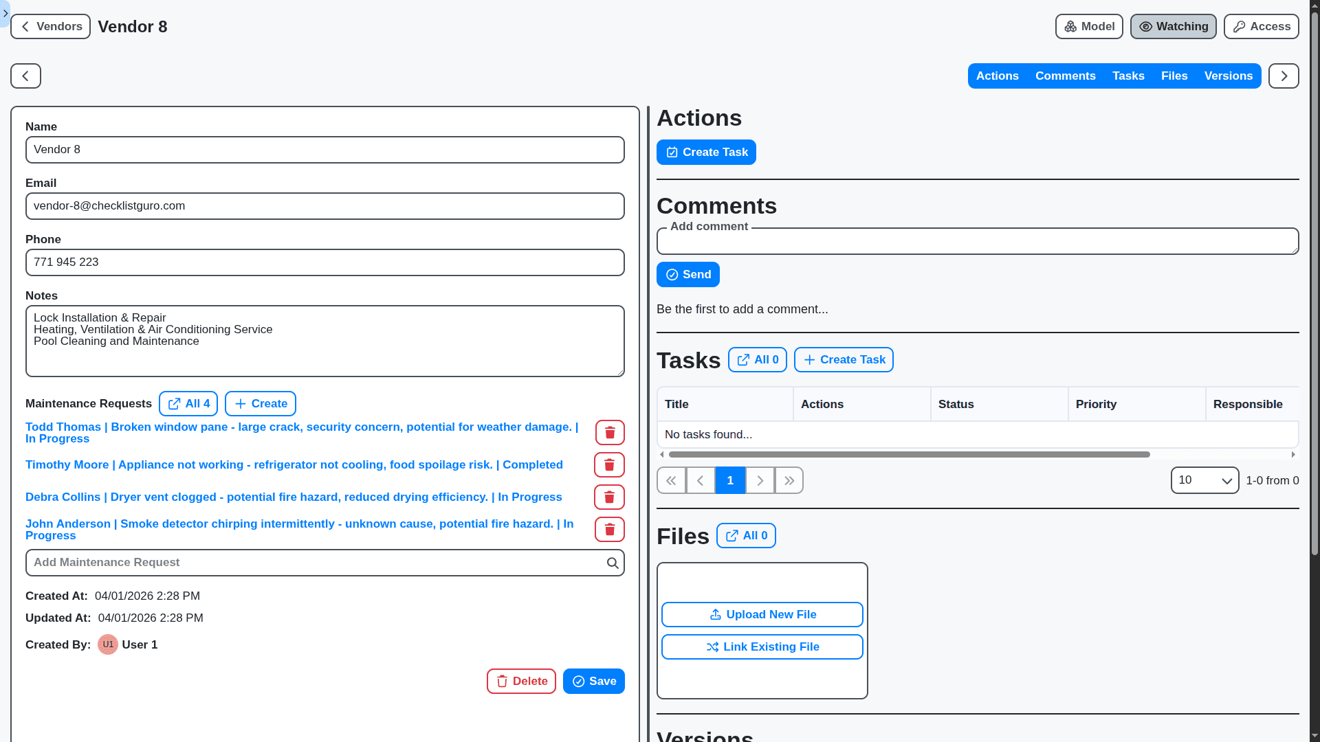 real estate management - vendor detail view