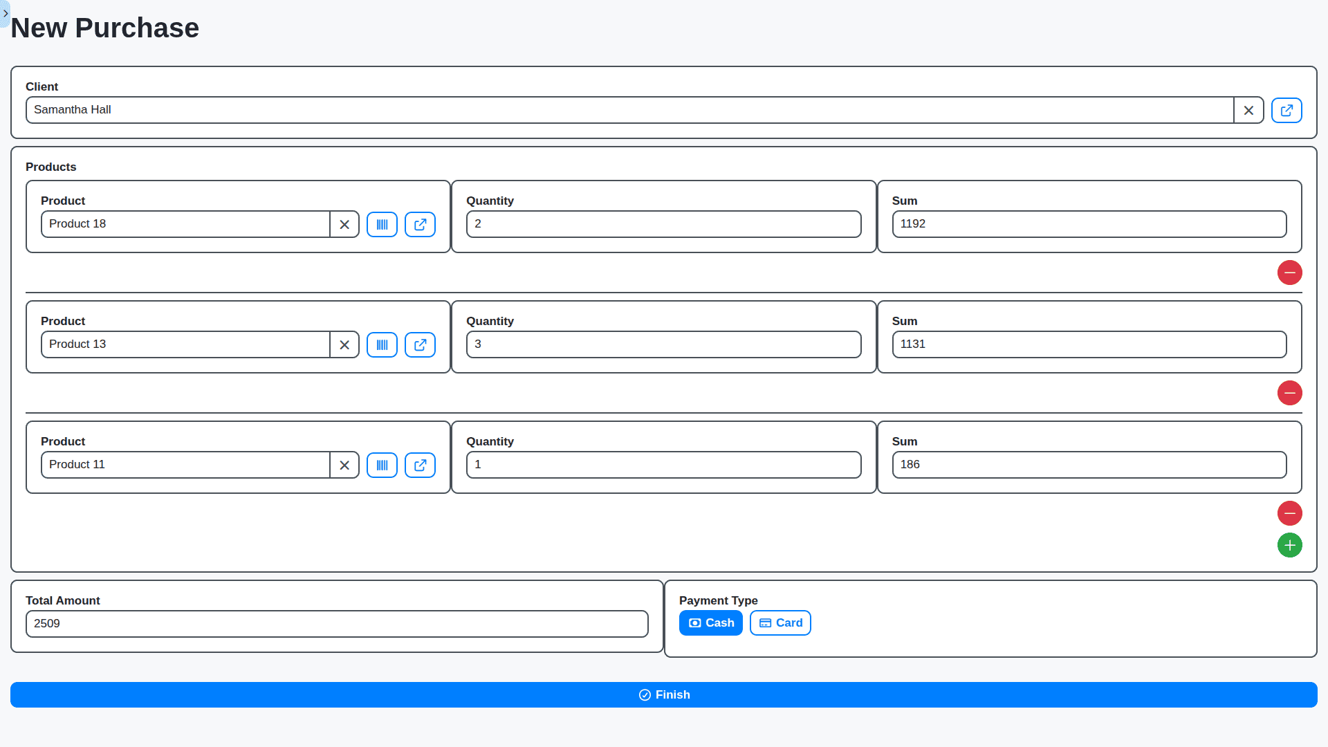 retail management - make new purchase view