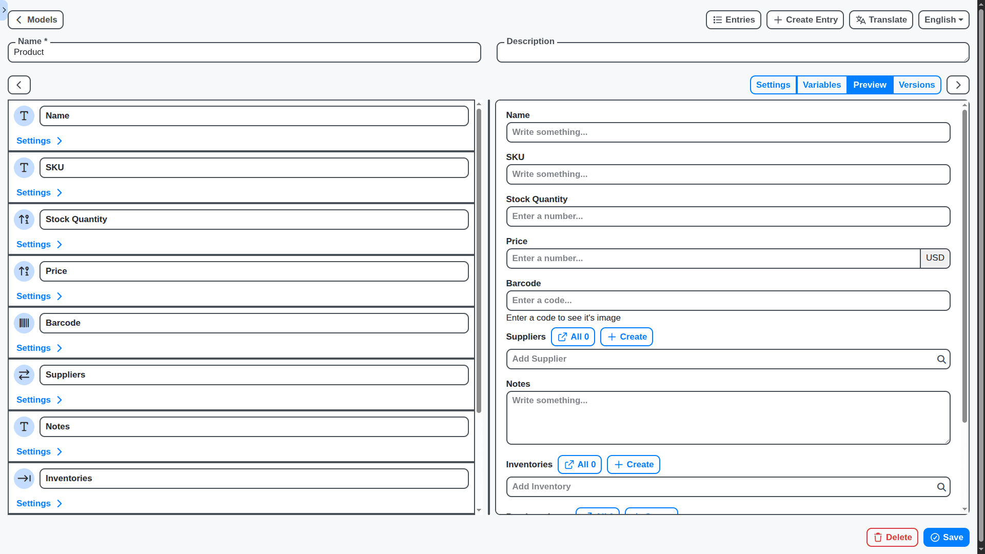 retail management - product data model designer