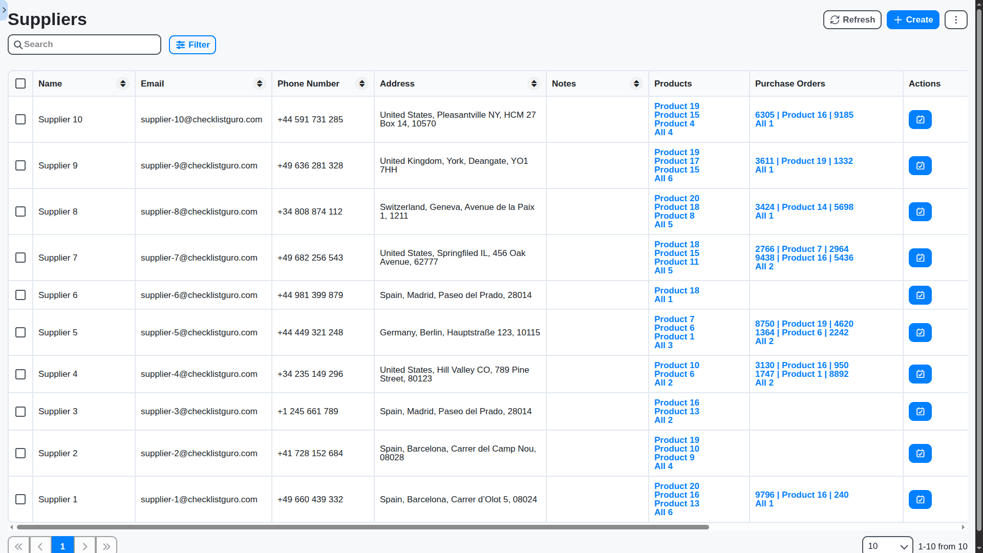 retail management - suppliers main table view