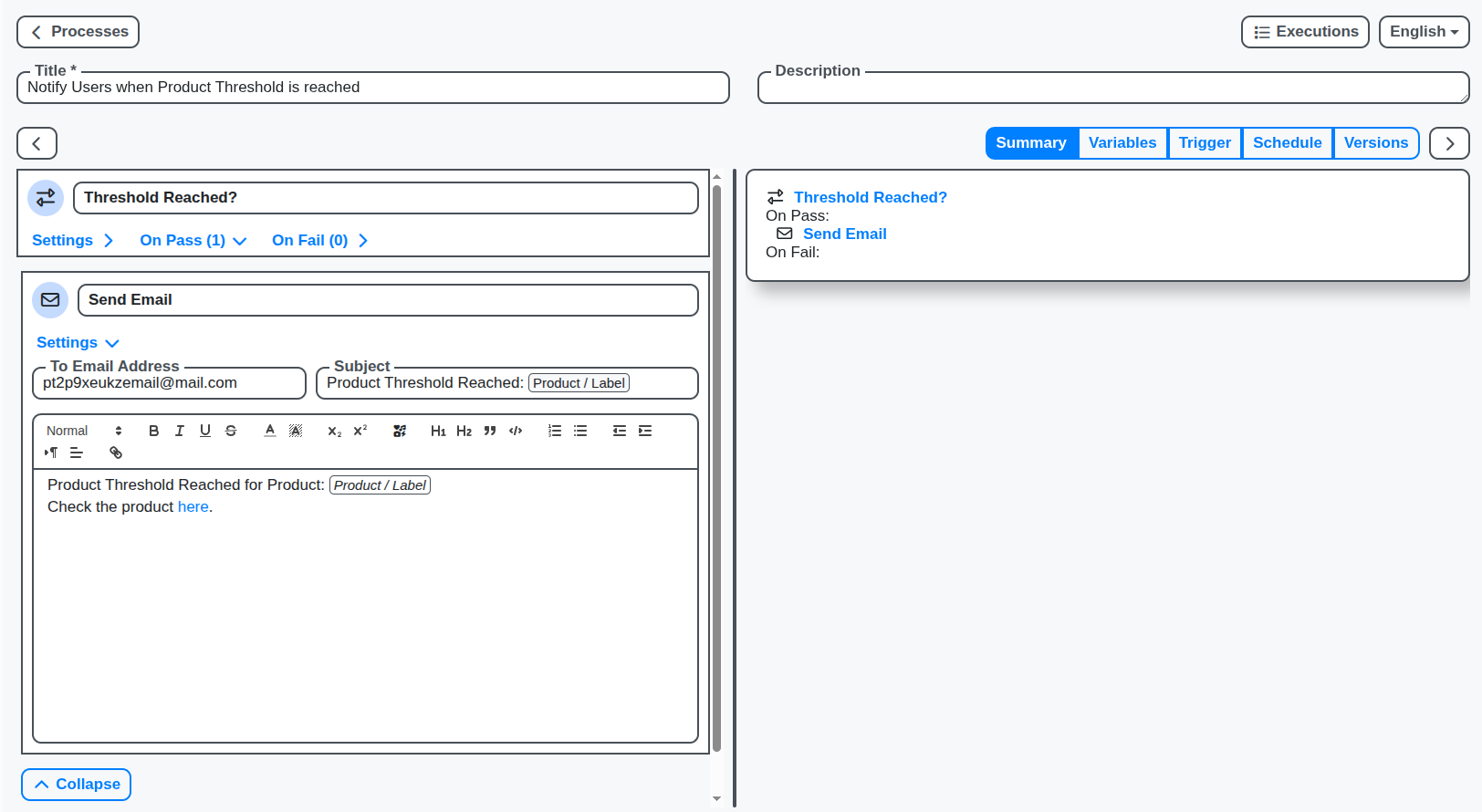 scm product threshold reached alert process screenshot