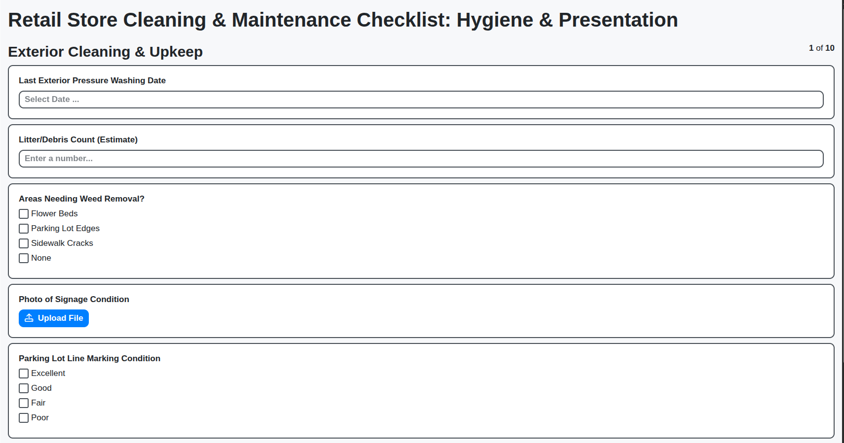 store cleanliness checklist