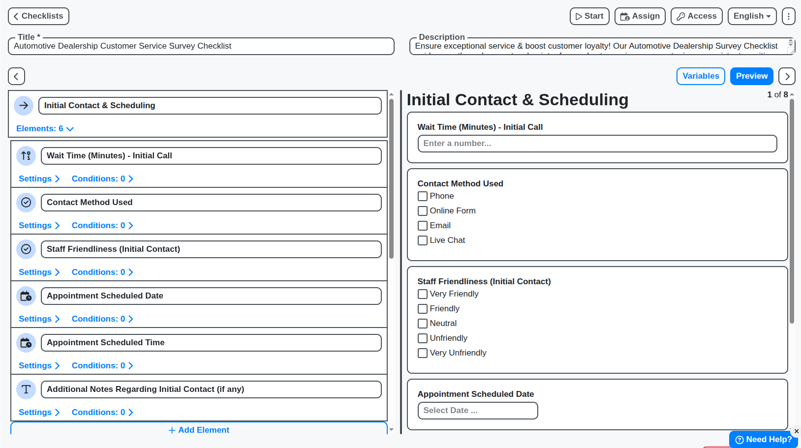 auto dealership survey checklist screenshot