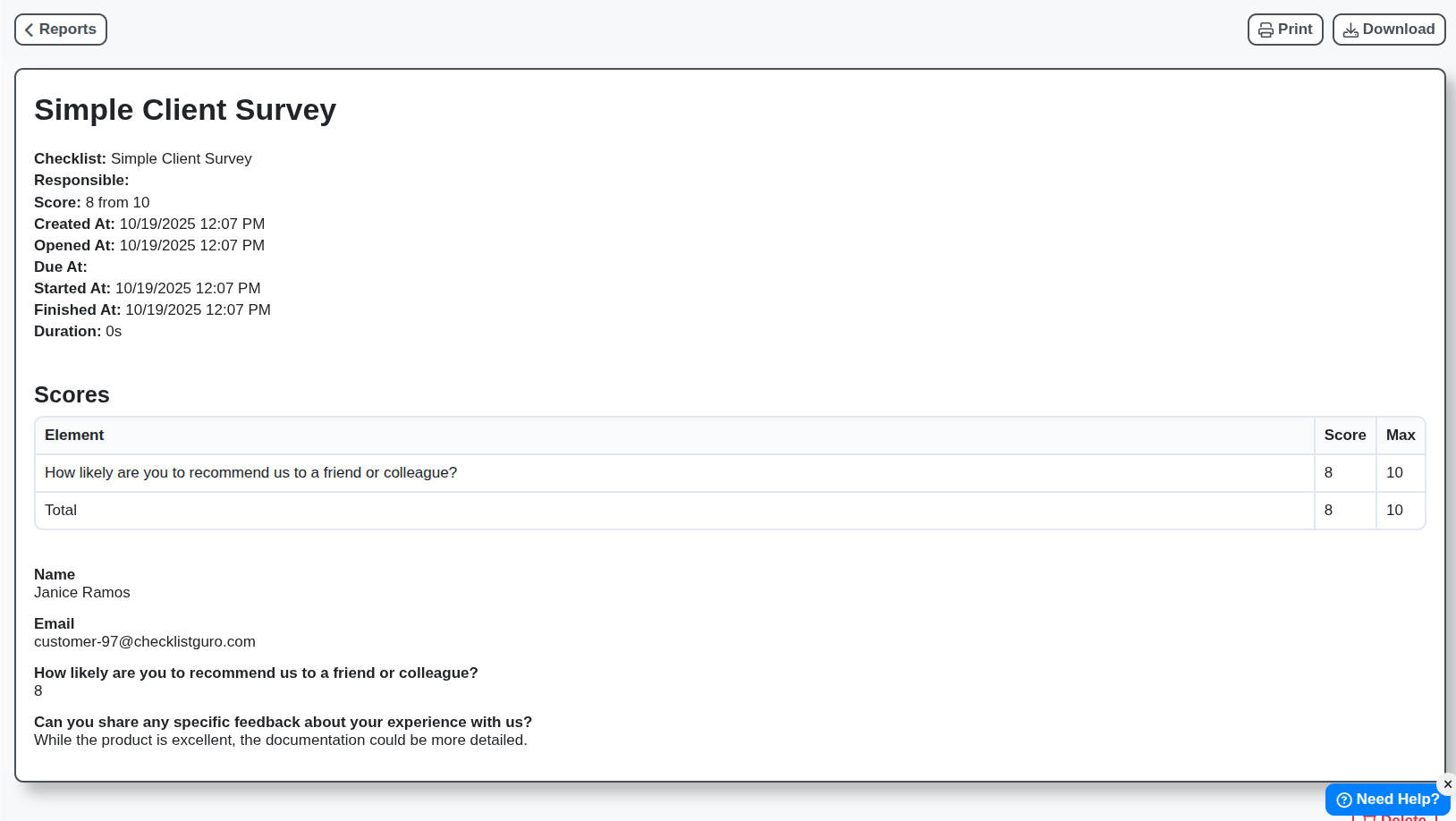 simple client survey report