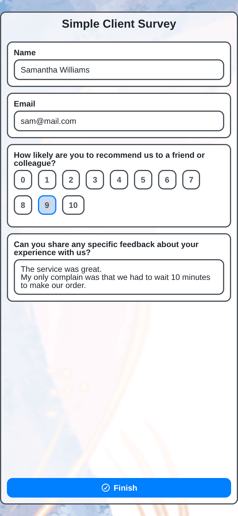survey management - simple client survey on mobile