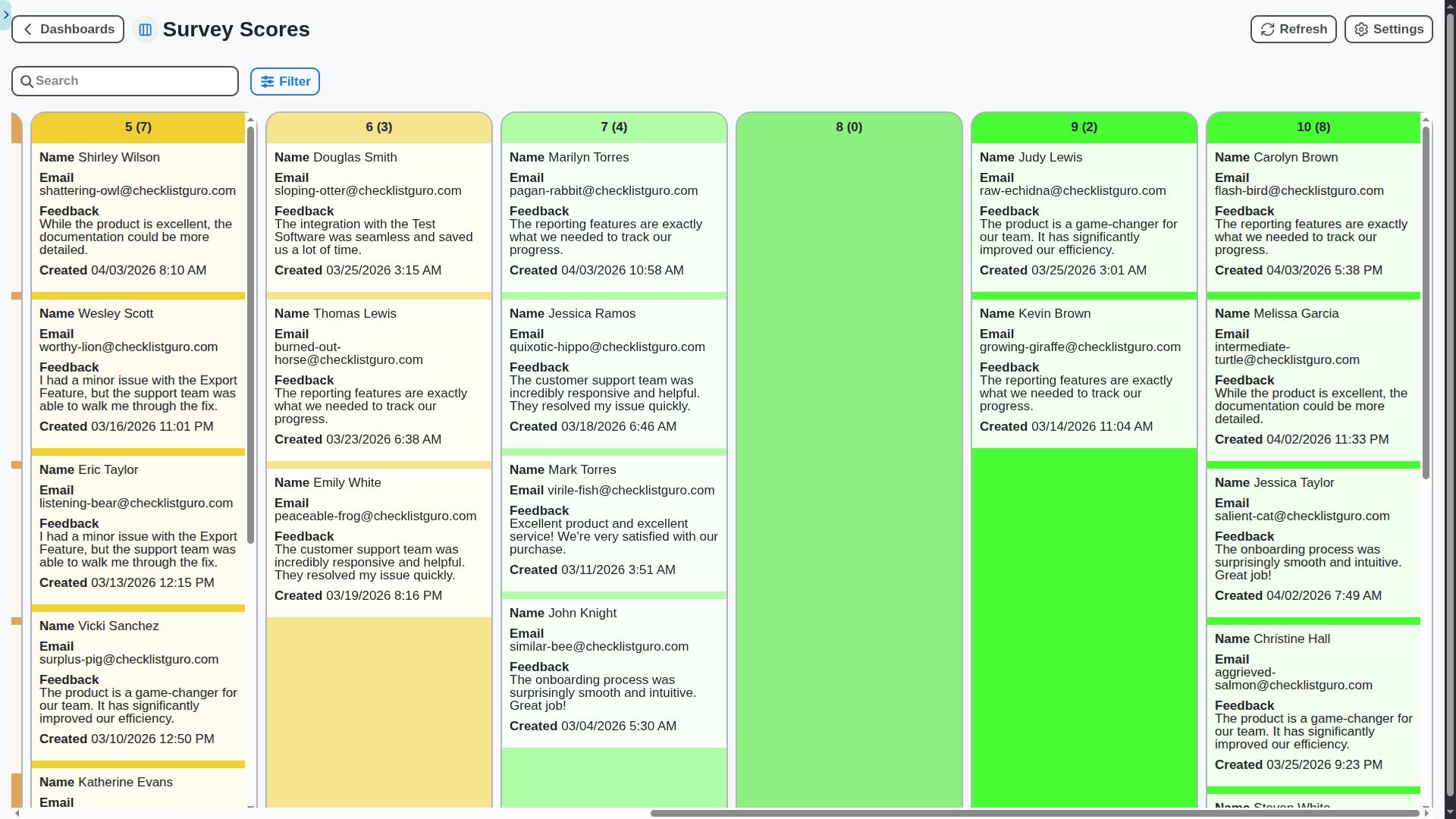 survey management - survey scores kanban board