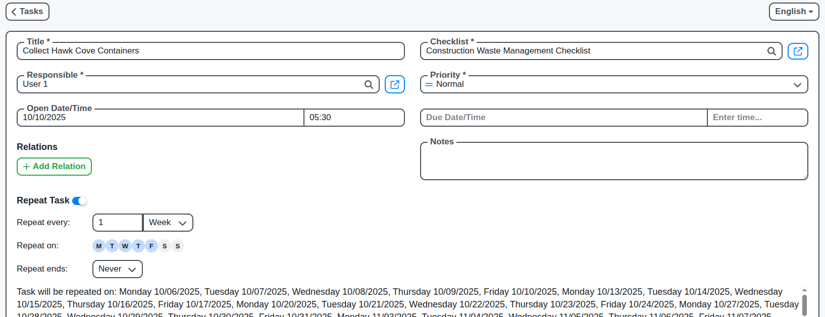 waste management collect containers task