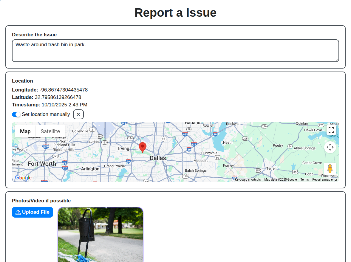 waste management issue form