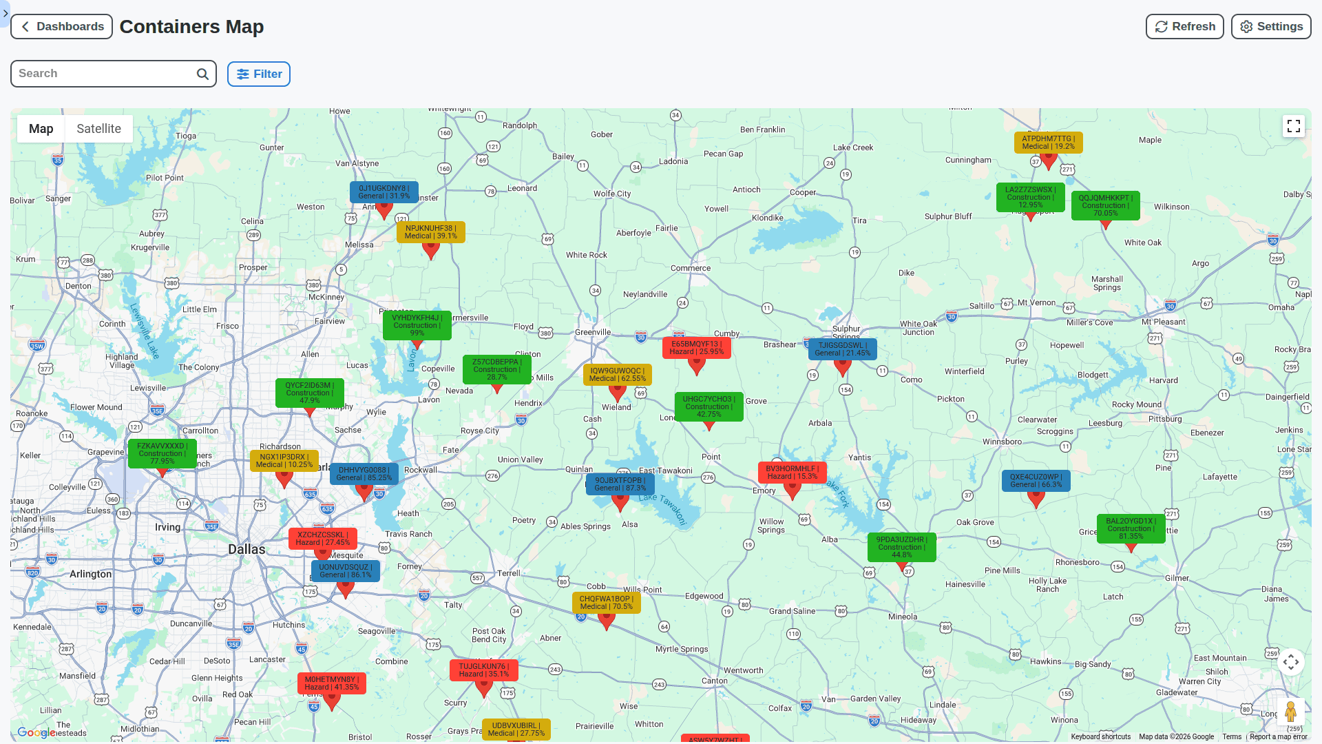 waste management - containers map dashboard