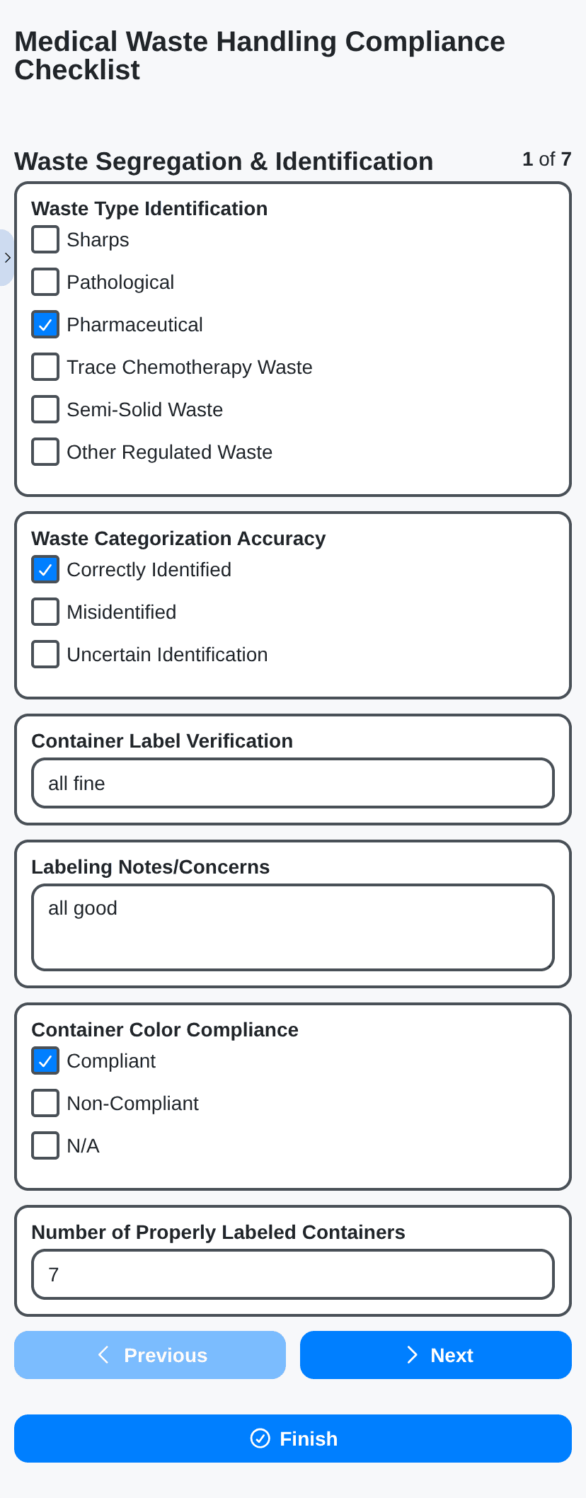 waste management - medical waste handling compliance checklist on mobile