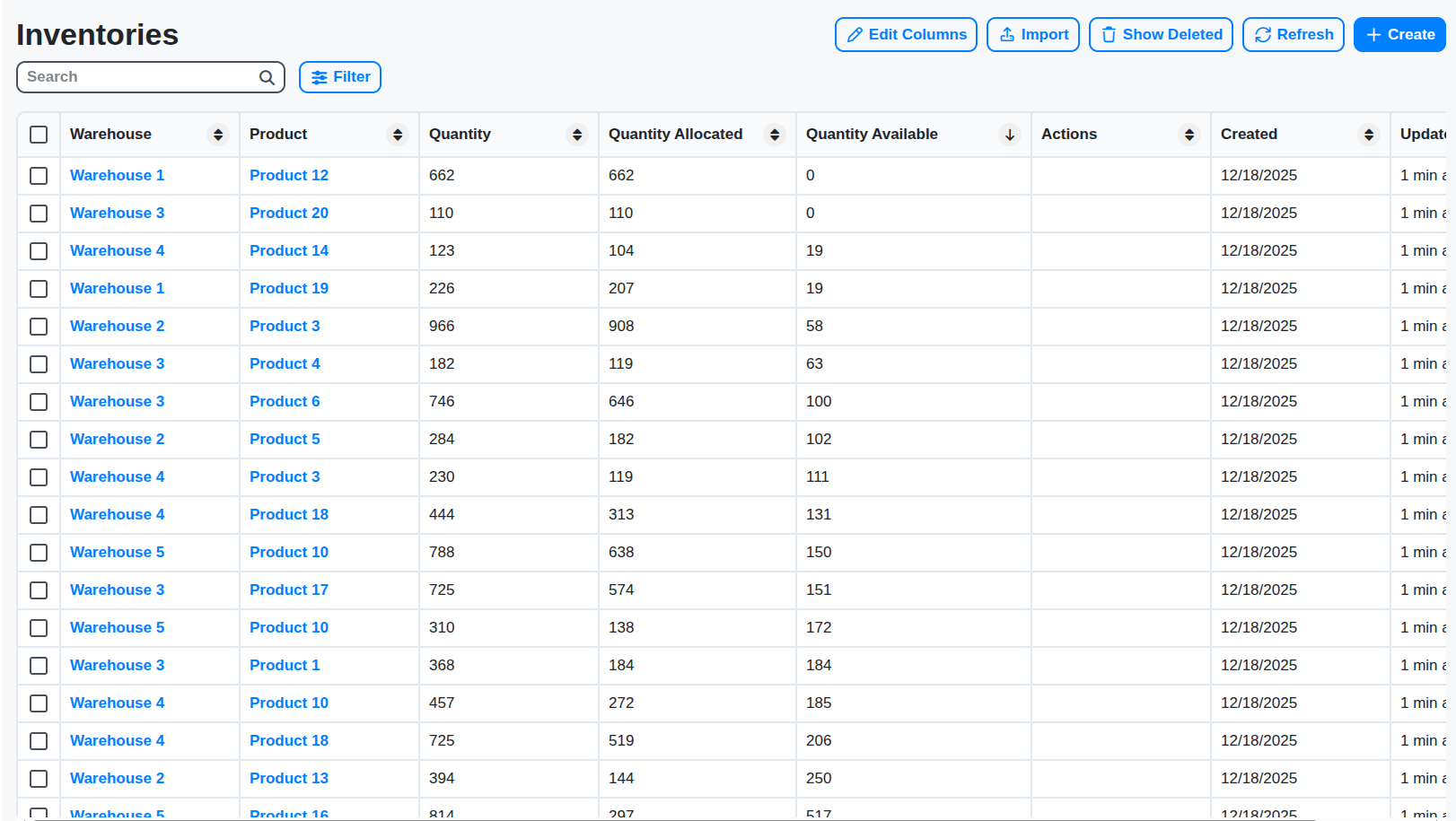 wms inventory table screenshot