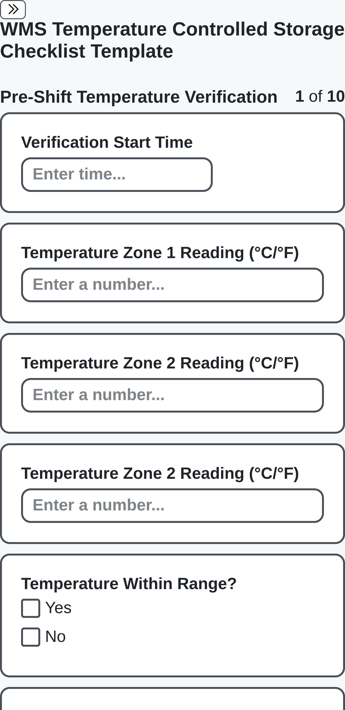 wms temperature controlled storage checklist mobile screenshot